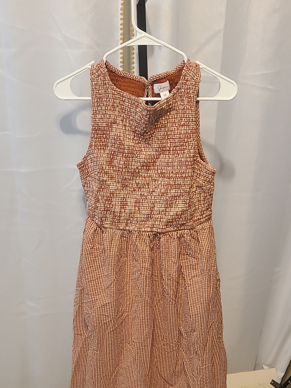 Japna orange and white gingham smocked sleeveless midi dress Size Med - Picture 2 of 4